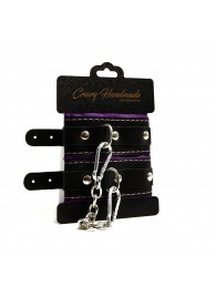 Черно-фиолетовые скругленные наручники с мягкой подкладкой - Crazy Handmade - купить с доставкой в Норильске