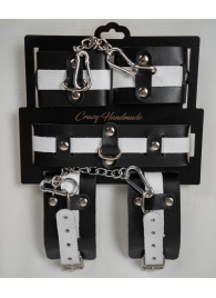 Набор фиксаторов из черной и белой натуральной кожи - Crazy Handmade - купить с доставкой в Норильске