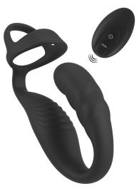 Черное эрекционное кольцо со стимуляцией промежности и анальной пробкой Cock Ring with RC Prostate Plug - Orion - в Норильске купить с доставкой