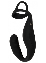 Черное эрекционное кольцо со стимуляцией промежности и анальной пробкой Cock Ring with RC Prostate Plug - Orion - в Норильске купить с доставкой