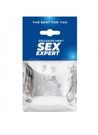 Прозрачное эрекционное кольцо с шариками и шипами - Sex Expert - в Норильске купить с доставкой
