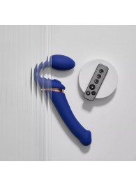 Синий безремневой страпон Multi Orgasm Bendable Strap-On size XL с клиторальной стимуляцией - Strap-on-me - купить с доставкой в Норильске