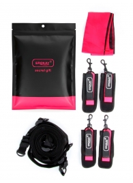 Черно-розовый эротический набор: фиксатор, оковы, наручники, повязка - Erokay - купить с доставкой в Норильске