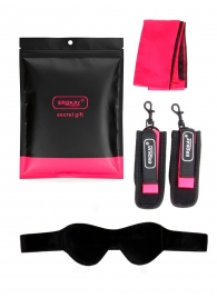 Черно-розовый эротический набор: маска, наручники и повязка - Erokay - купить с доставкой в Норильске