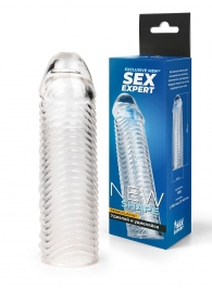 Прозрачная закрытая насадка на пенис с ребрышками - 16 см. - Sex Expert - в Норильске купить с доставкой