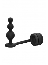 Черное эрекционное кольцо с анальной елочкой Cockring With Beaded Anal Plug - Dream Toys - в Норильске купить с доставкой