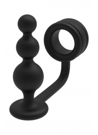 Черное эрекционное кольцо с анальной елочкой Cockring With Beaded Anal Plug - Dream Toys - в Норильске купить с доставкой
