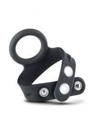 Черное эрекционное кольцо с подхватом мошонки на кнопках VS6 - Blush Novelties - в Норильске купить с доставкой