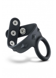 Черное эрекционное кольцо с подхватом мошонки на кнопках VS6 - Blush Novelties - в Норильске купить с доставкой