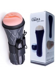 Телесный мастурбатор-вагина в черной колбе с вибрацией - Boys of Toys - в Норильске купить с доставкой