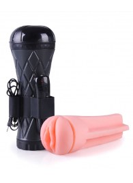 Телесный мастурбатор-вагина в черной колбе с вибрацией - Boys of Toys - в Норильске купить с доставкой