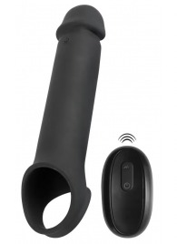 Черная вибронасадка для пениса с хомутом для мошонки и пультом ДУ Remote Controlled Penis Extension - Orion - в Норильске купить с доставкой