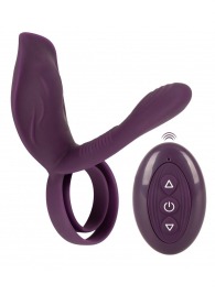 Фиолетовая насадка на член с клиторальным отростком и пультом ДУ RC Couple’s Vibrator 2 - Orion - в Норильске купить с доставкой