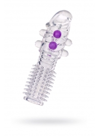 Гелевая прозрачная насадка с шариками и шипами - 14 см. - Toyfa Basic - в Норильске купить с доставкой