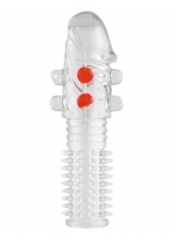 Гелевая прозрачная насадка с шариками и шипами - 14 см. - Toyfa Basic - в Норильске купить с доставкой