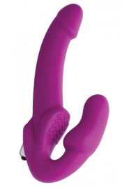 Ярко-розовый безремневой вибрострапон Evoke Vibrating Strapless Silicone Strap-on Dildo - XR Brands - купить с доставкой в Норильске