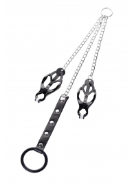 Черно-серебристые зажимы для сосков с кольцом для пениса TOYFA Metal - ToyFa - купить с доставкой в Норильске