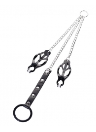 Черно-серебристые зажимы для сосков с кольцом для пениса TOYFA Metal - ToyFa - купить с доставкой в Норильске