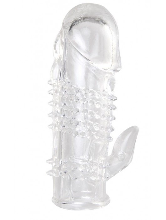 Прозрачная гелевая насадка с шипами и клиторальным отростком - 13 см. - Toyfa Basic - в Норильске купить с доставкой