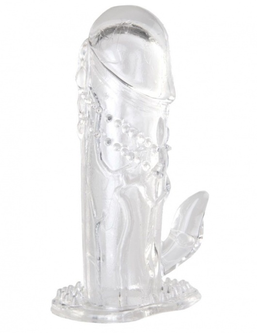 Прозрачная гелевая насадка с клиторальным отростком - 13 см. - Toyfa Basic - в Норильске купить с доставкой