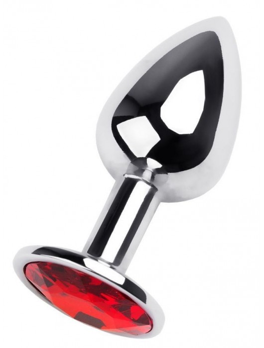 Маленькая коническая серебристая анальная пробка с красным кристаллом - 7 см. - ToyFa - купить с доставкой в Норильске