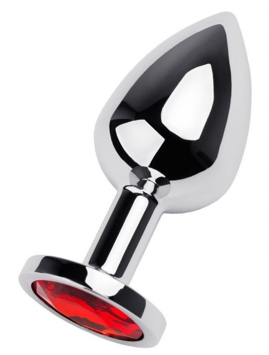 Серебристая коническая анальная пробка с красным кристаллом - 8 см. - ToyFa - купить с доставкой в Норильске