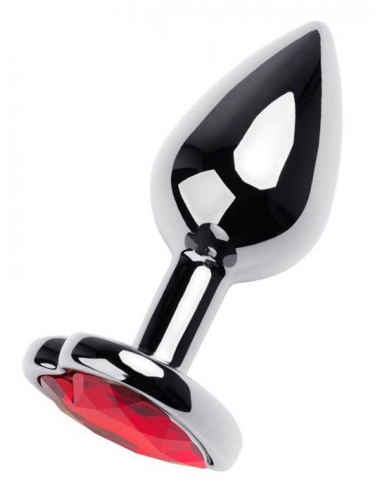 Серебристая коническая анальная пробка с красным кристаллом-сердечком - 7 см. - ToyFa - купить с доставкой в Норильске