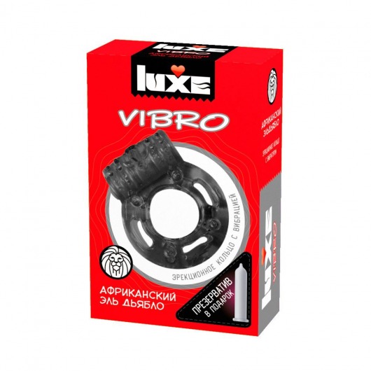 Чёрное эрекционное виброкольцо Luxe VIBRO  Африканский Эль Дьябло  + презерватив - Luxe - в Норильске купить с доставкой