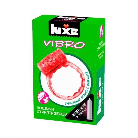 Розовое эрекционное виброкольцо Luxe VIBRO  Поцелуй стриптизёрши  + презерватив - Luxe - в Норильске купить с доставкой