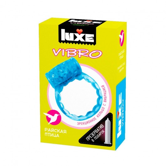 Голубое эрекционное виброкольцо Luxe VIBRO  Райская птица  + презерватив - Luxe - в Норильске купить с доставкой
