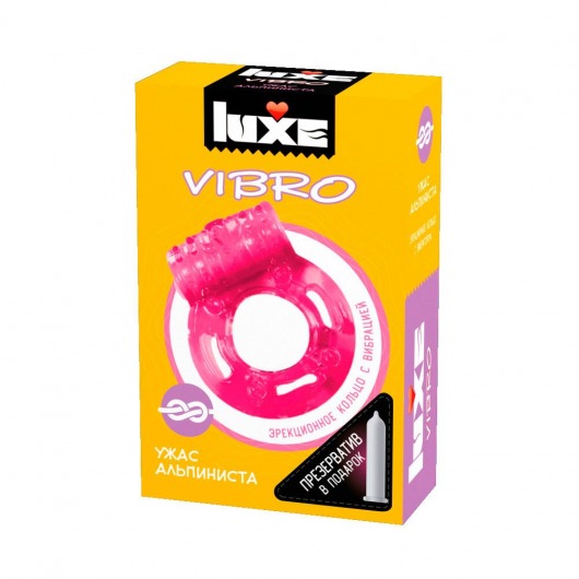 Розовое эрекционное виброкольцо Luxe VIBRO  Ужас Альпиниста  + презерватив - Luxe - в Норильске купить с доставкой