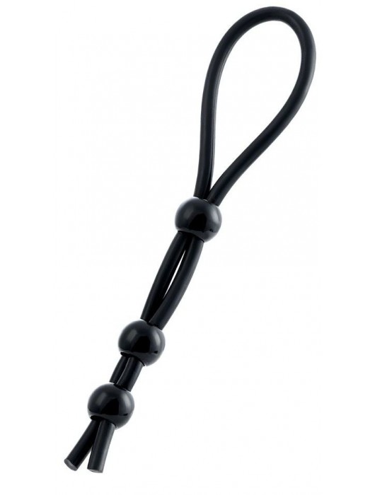 Черное лассо на пенис с тремя бусинами - A-toys - в Норильске купить с доставкой