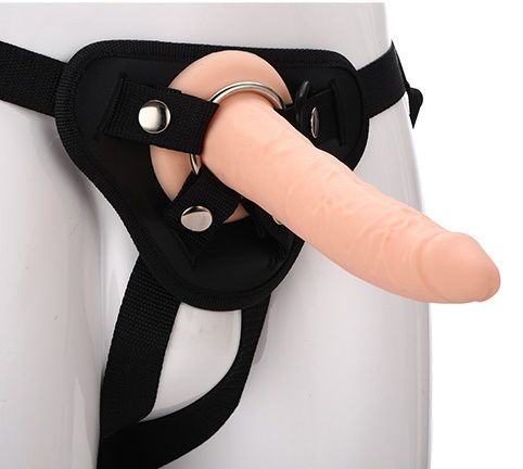 Телесный страпон на черных трусиках STRAP ON REAL DILDO - 20 см. - Dream Toys - купить с доставкой в Норильске