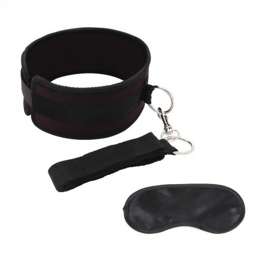 Черный ошейник с длинным поводком Collar and Leash Set - Lux Fetish - купить с доставкой в Норильске