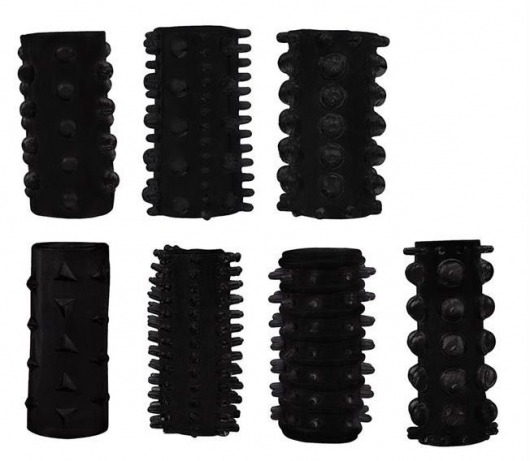Набор из 7 черных насадок PENIS SLEEVES SET - Dream Toys - в Норильске купить с доставкой