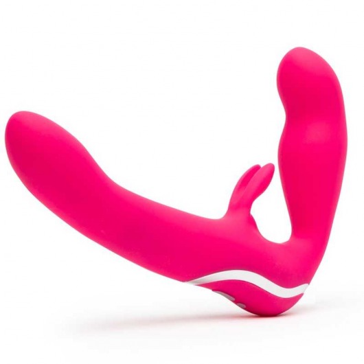 Ярко-розовый безремневой страпон Rechargeable Vibrating Strapless Strap-On - Happy Rabbit - купить с доставкой в Норильске