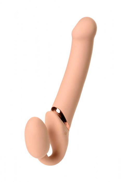 Телесный безремневой вибрострапон Vibrating Bendable Strap-On L - Strap-on-me - купить с доставкой в Норильске