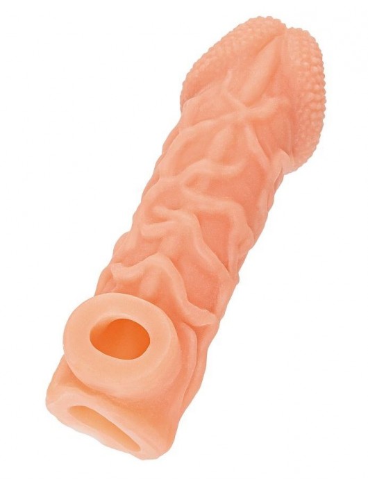 Телесная закрытая насадка с венками Cock Sleeve Size S - 13,8 см. - KOKOS - в Норильске купить с доставкой