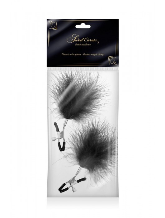 Зажимы на соски с черными пуховыми кисточками Sweet Caress Feather Nipple Clumps - Sweet Caress - купить с доставкой в Норильске