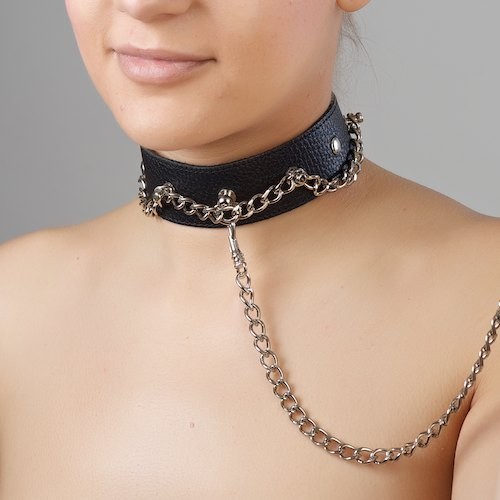 Чёрный ошейник из натуральной кожи - Sitabella - купить с доставкой в Норильске