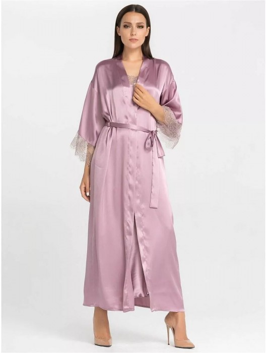 Длинный халат на поясе из искусственного шелка - Felisse купить с доставкой