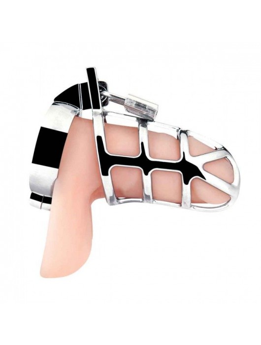 Серебристая металлическая клетка для члена с замком Enslave Cock Cage - BlueLine - купить с доставкой в Норильске