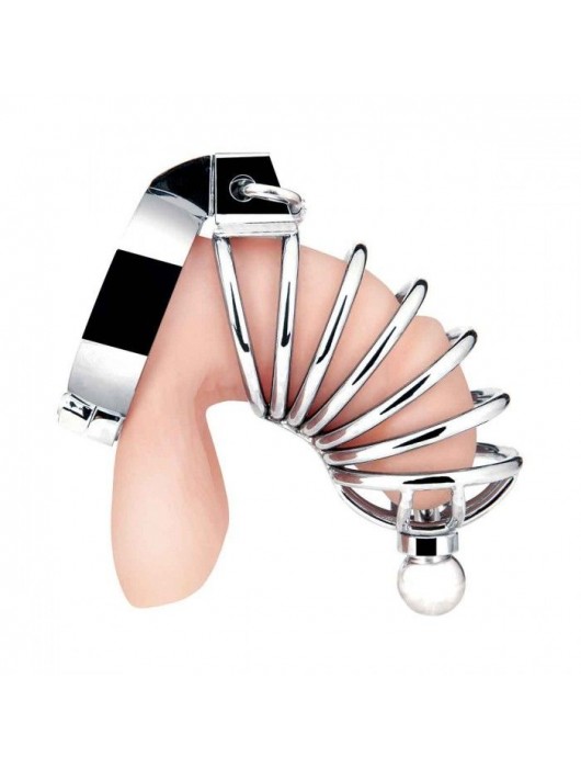 Серебристая клетка для члена Urethral Play Cage - BlueLine - купить с доставкой в Норильске