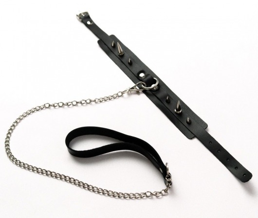Черный ошейник с шипами и поводком - Crazy Handmade - купить с доставкой в Норильске