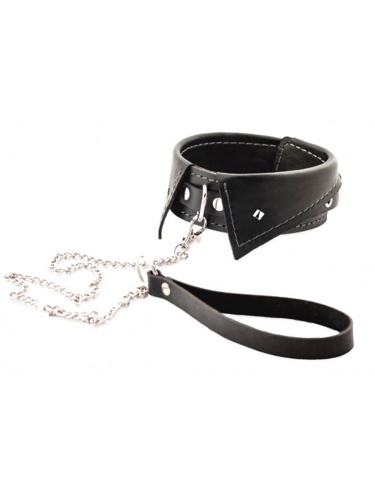 Черный ошейник-воротничок с металлическим поводком - Crazy Handmade - купить с доставкой в Норильске