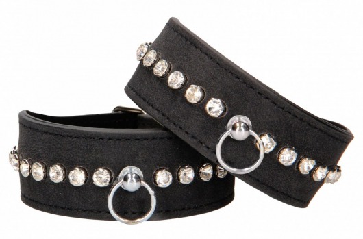 Черные наручники Diamond Studded Wrist Cuffs - Shots Media BV - купить с доставкой в Норильске