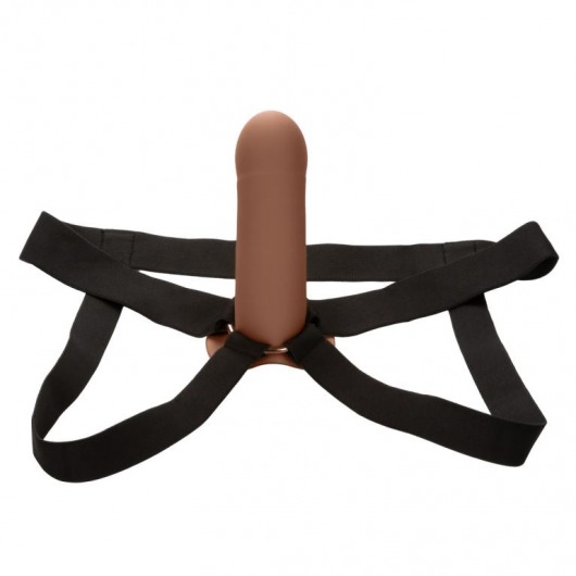 Коричневый фаллопротез из силикона Extension with Harness - 15,75 см. - California Exotic Novelties - купить с доставкой в Норильске