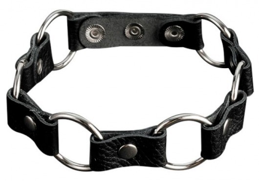 Кожаный черный ошейник с кольцами - Sitabella - купить с доставкой в Норильске