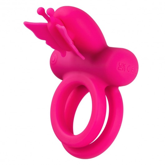 Розовое эрекционное виброкольцо Silicone Rechargeable Dual Butterfly Ring - California Exotic Novelties - в Норильске купить с доставкой