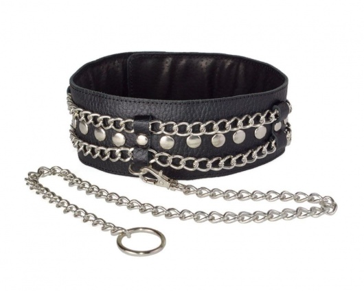 Чёрный ошейник с цепочками и поводком - Sitabella - купить с доставкой в Норильске